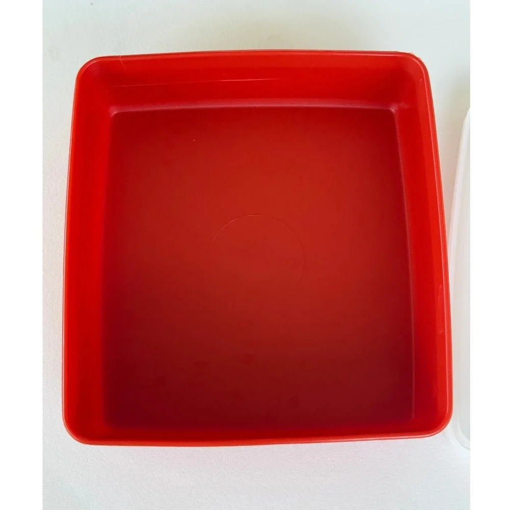 Tupperware Food Storage Container Red 5x5 Square Frosted Lid Vintage USA Kitchen